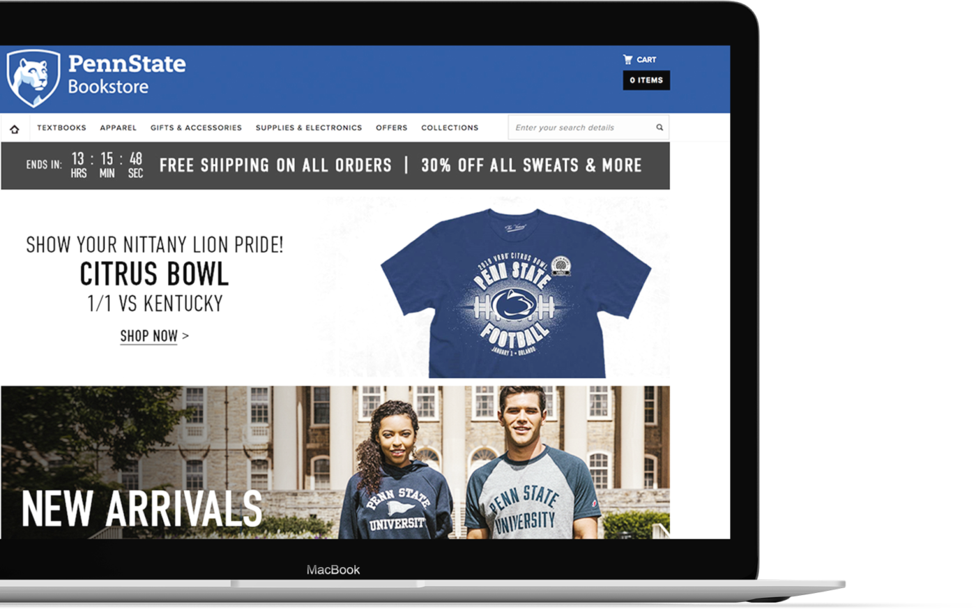 Showing ecommerce webpage that displays PennState Bookstore Merchandise